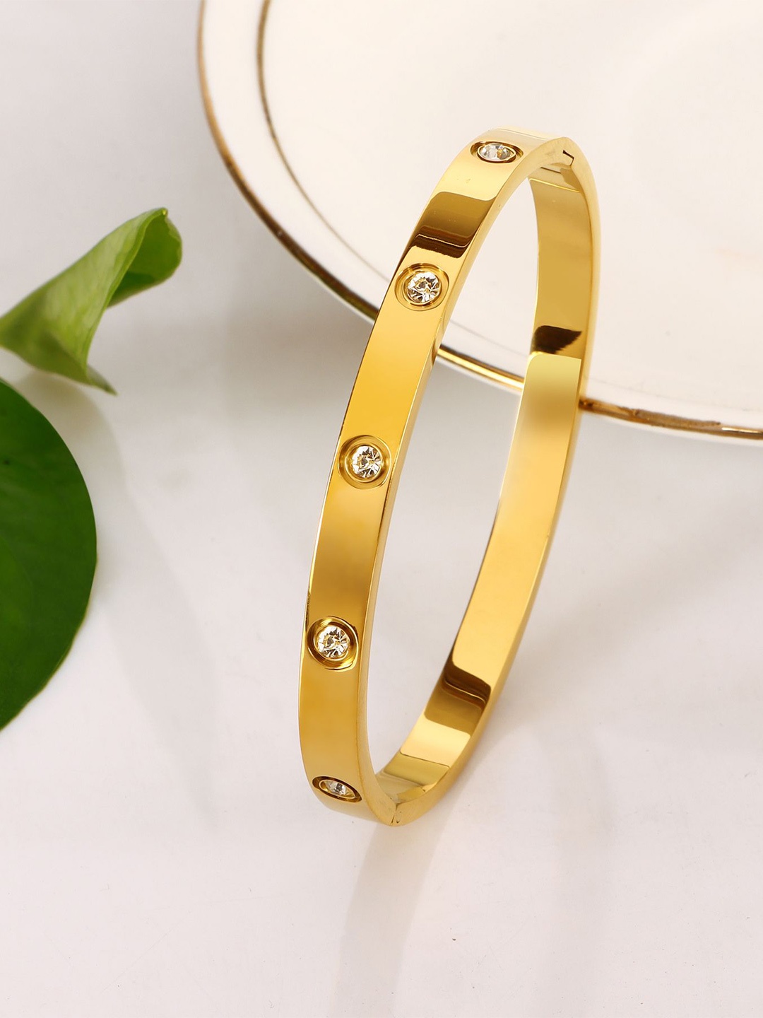 

DressBerry Stone Studded Kada Bracelet, Gold