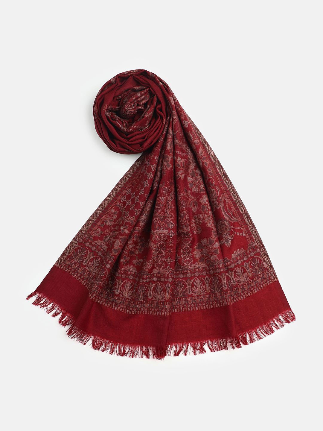 

SHINGORA Women Woven Design Woollen Stole, Maroon