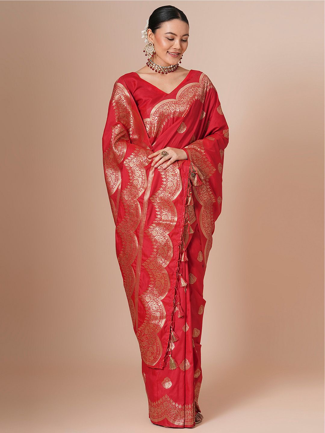 

House of Pataudi Woven Design Zari Banarasi Saree, Red