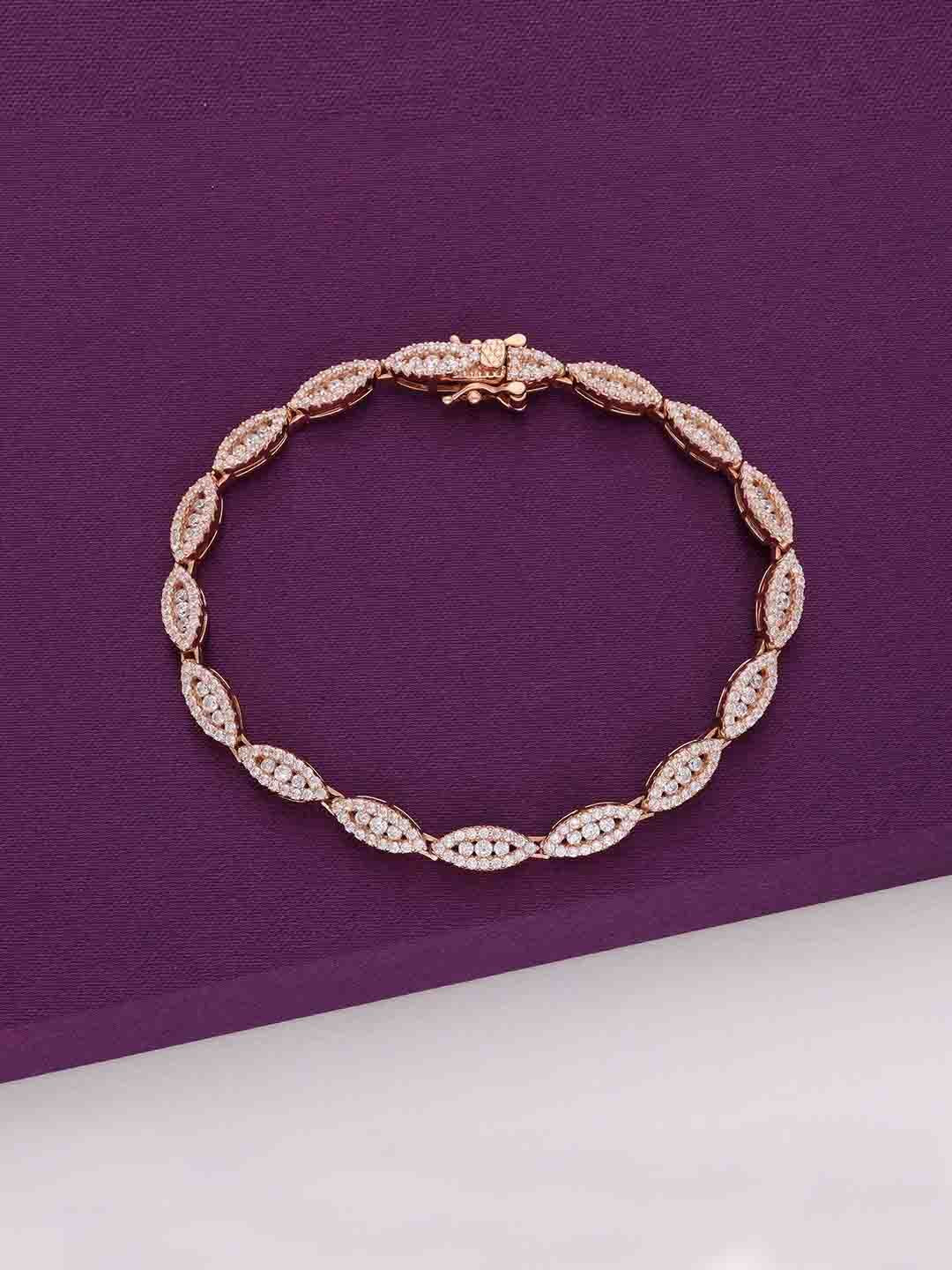 

KAI JEWEL Women 92.5 Silver Cubic Zirconia & Crystal Pears Rose Gold-Plated Link Bracelet