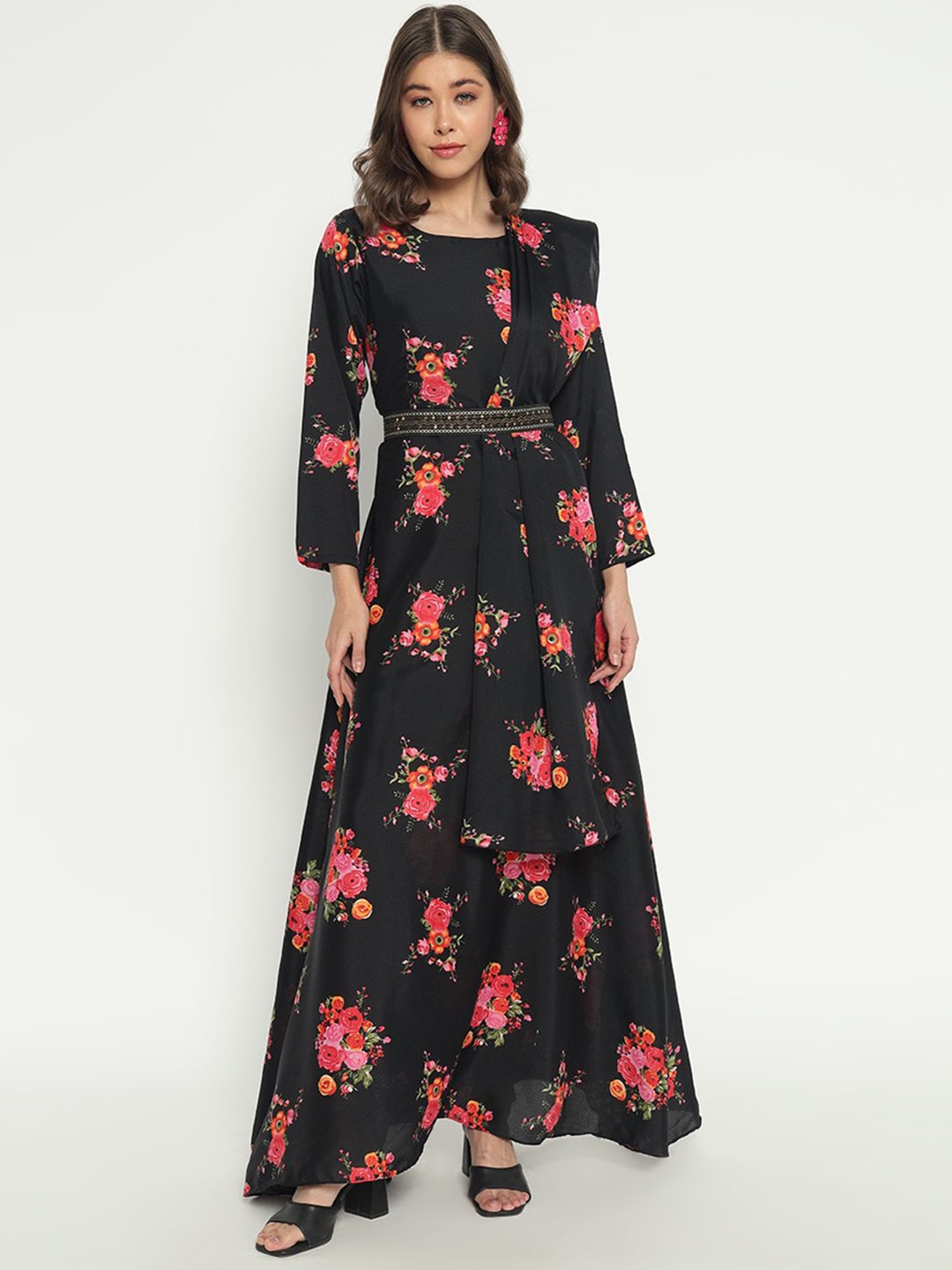 

Raiyani Enterprise Floral Print Fit & Flare Maxi Dress, Black