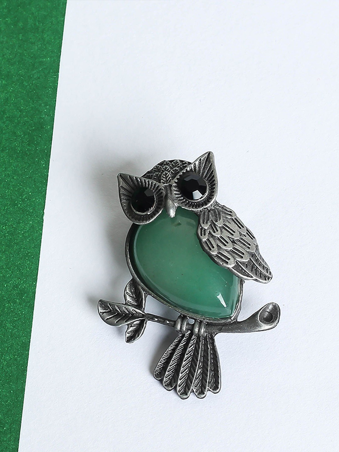 

Tossido Men Stone Studded Owl Brooch, Green