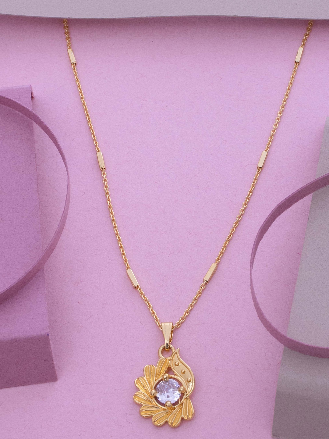 

Ramdev Art Fashion Jwellery Gold-Plated Stone Studded Floral Pendant With Chain