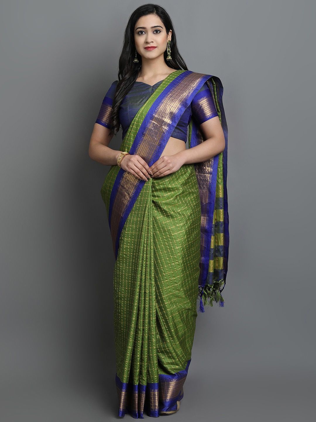 

Yourwish Woven Design Checked Zari Garad Saree, Green