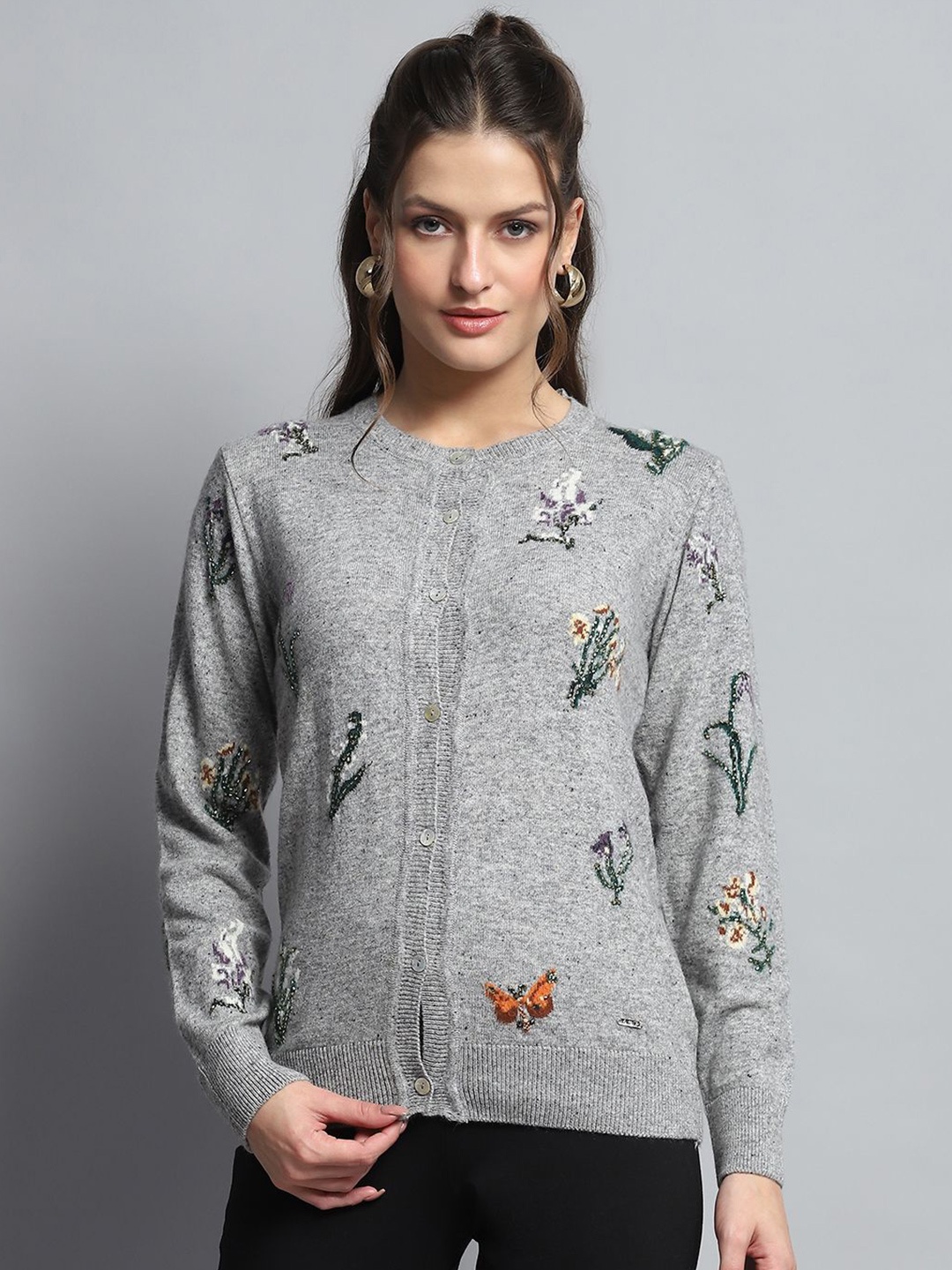 

Monte Carlo Women Woollen with Embroidered Detail, Grey