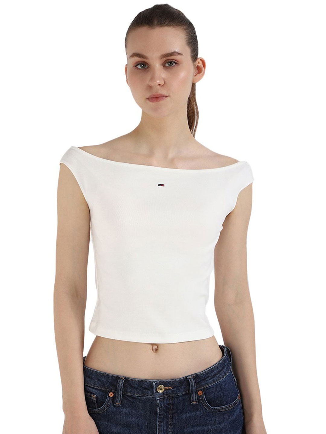 

Tommy Hilfiger Boat Neck Cotton Crop Top, White