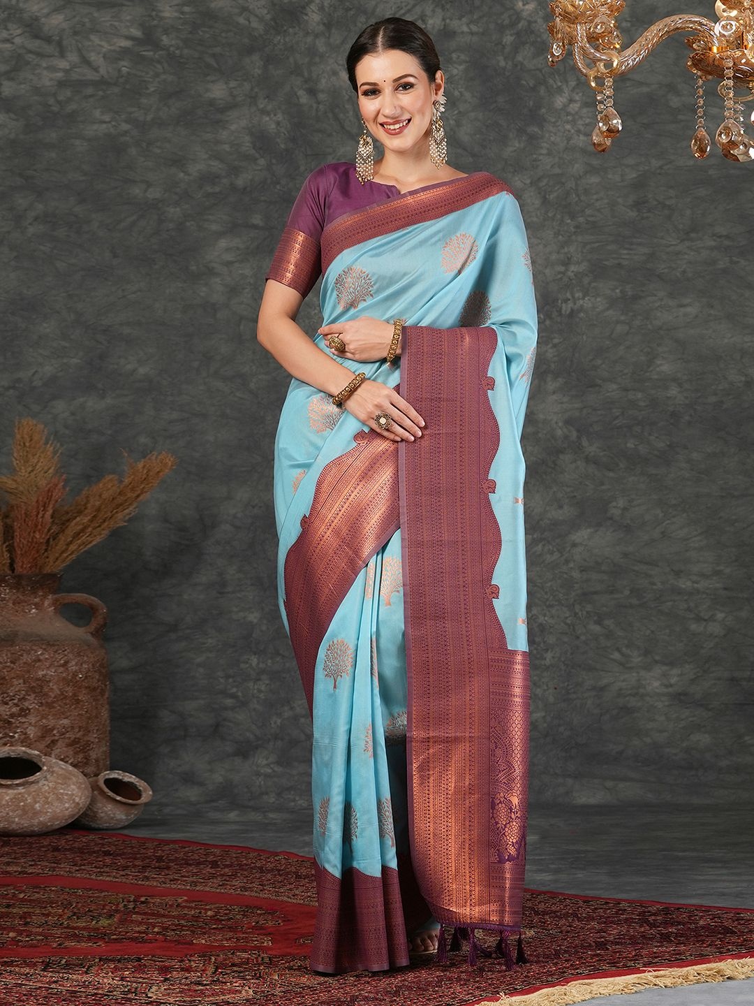 

Satrani Woven Design Zari Banarasi Saree, Blue