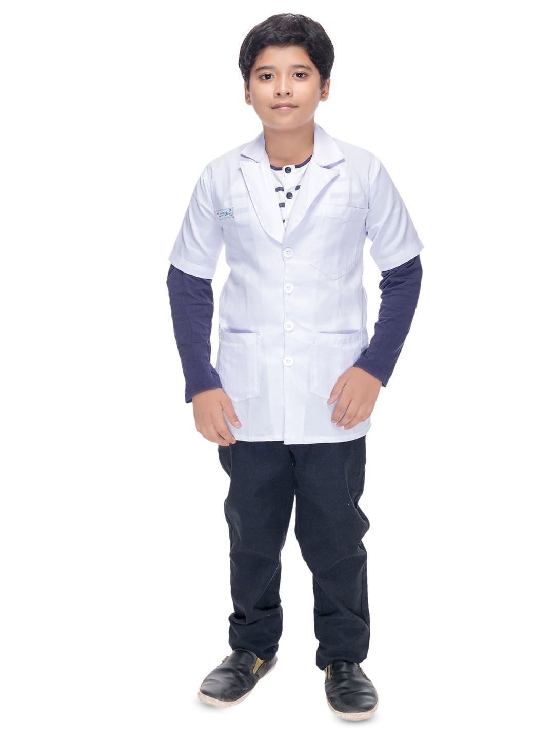 

Smuktar garments Boys Solid Notched Lapel Collar Longline Casual Lab Coat, White