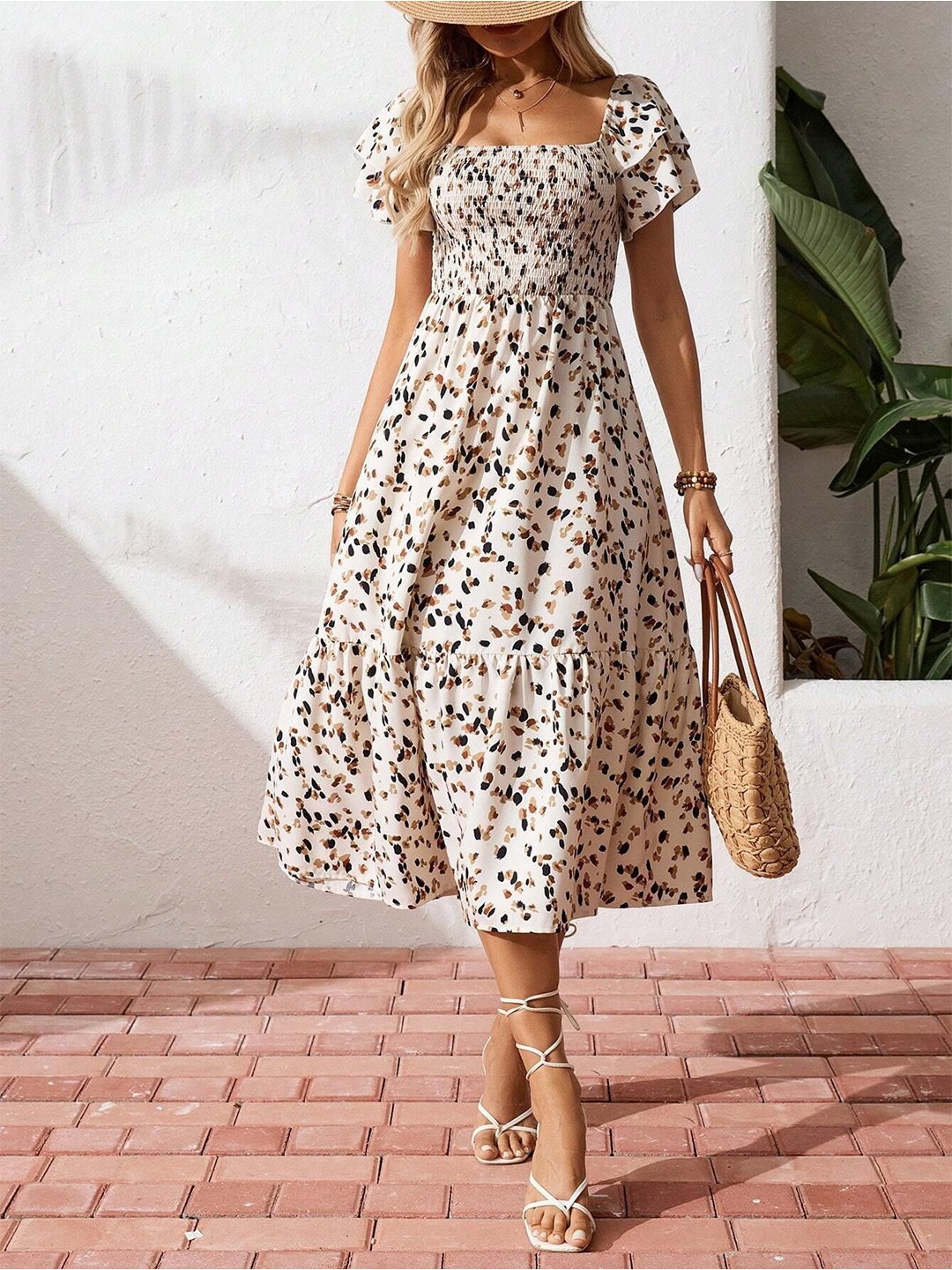 

StyleCast Floral Printed Smocked Fit & Flare Midi Dress, White