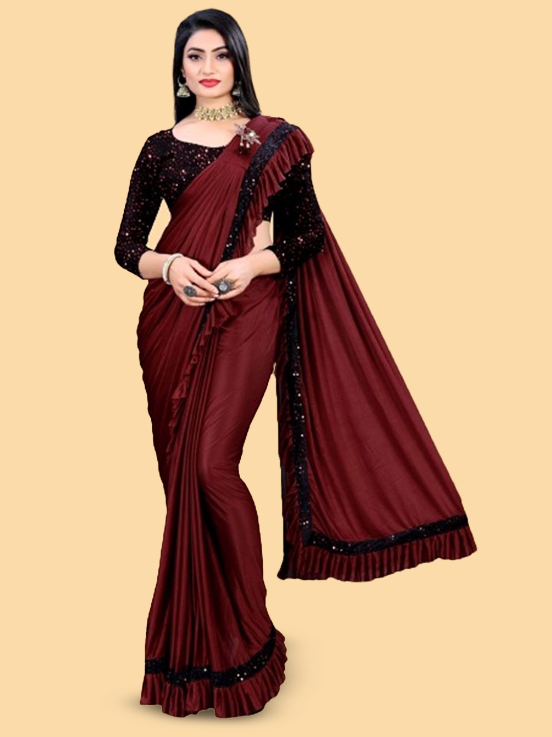 

A TO Z CART Sequinned Ready to Wear Saree, Maroon