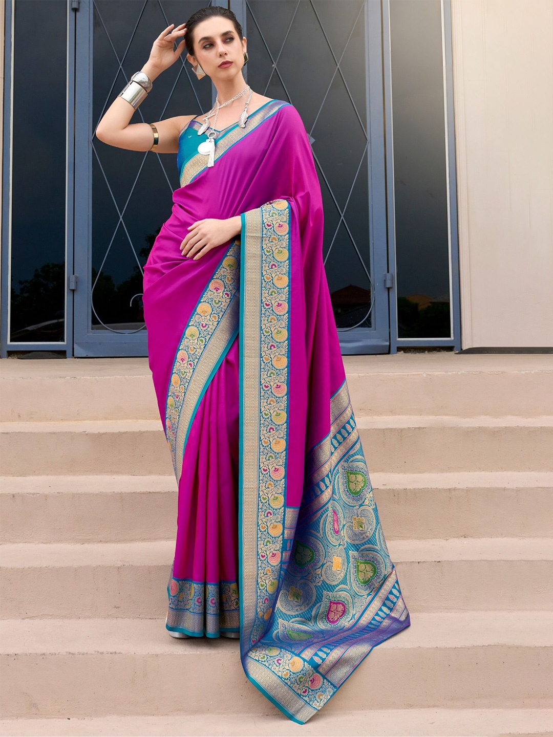 

MySilkLove Zari Silk Blend Banarasi Saree, Purple