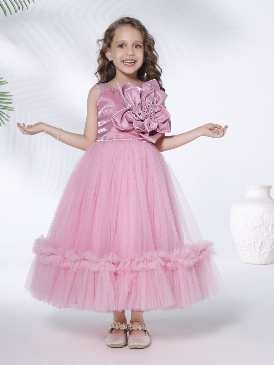 

Ministitch Applique Net Fit & Flare Maxi Dress, Pink