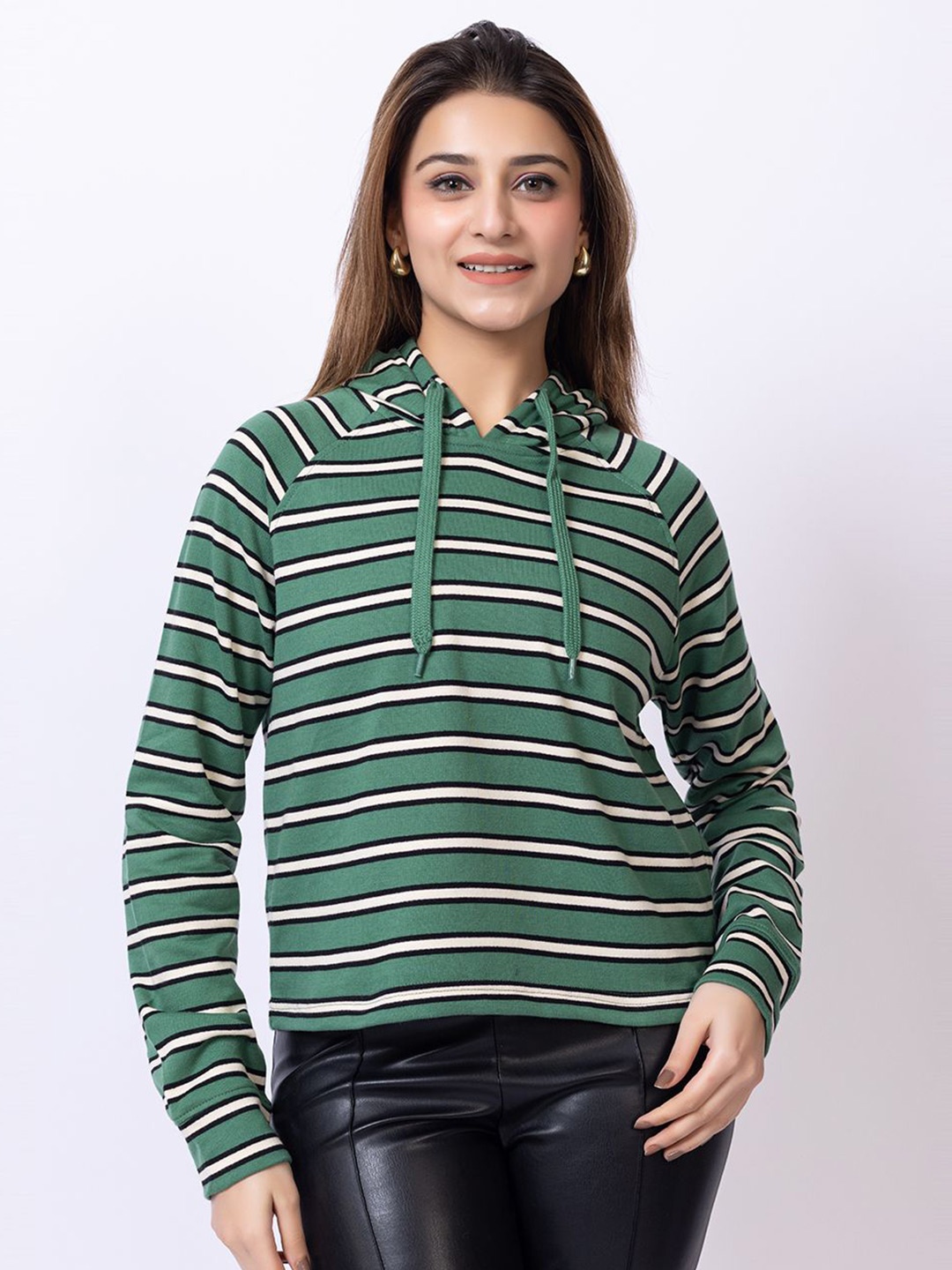 

DressBerry Women Striped Hooded Pullover Sweatshirt, Green