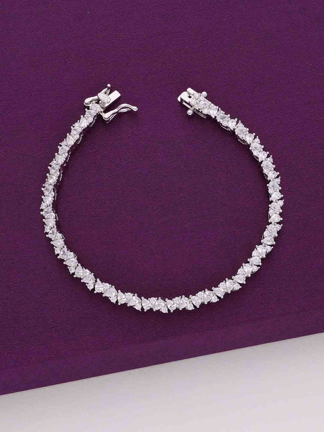 

KAI JEWEL Women 92.5 Silver CZ-Stone Rhodium-Plated Rectangle Baguettes Link Bracelet