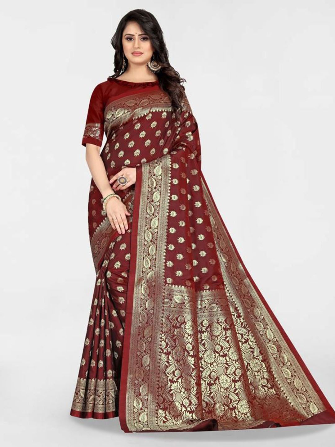 

KALINI Ethnic Motifs Zari Woven Design Banarasi Saree, Maroon