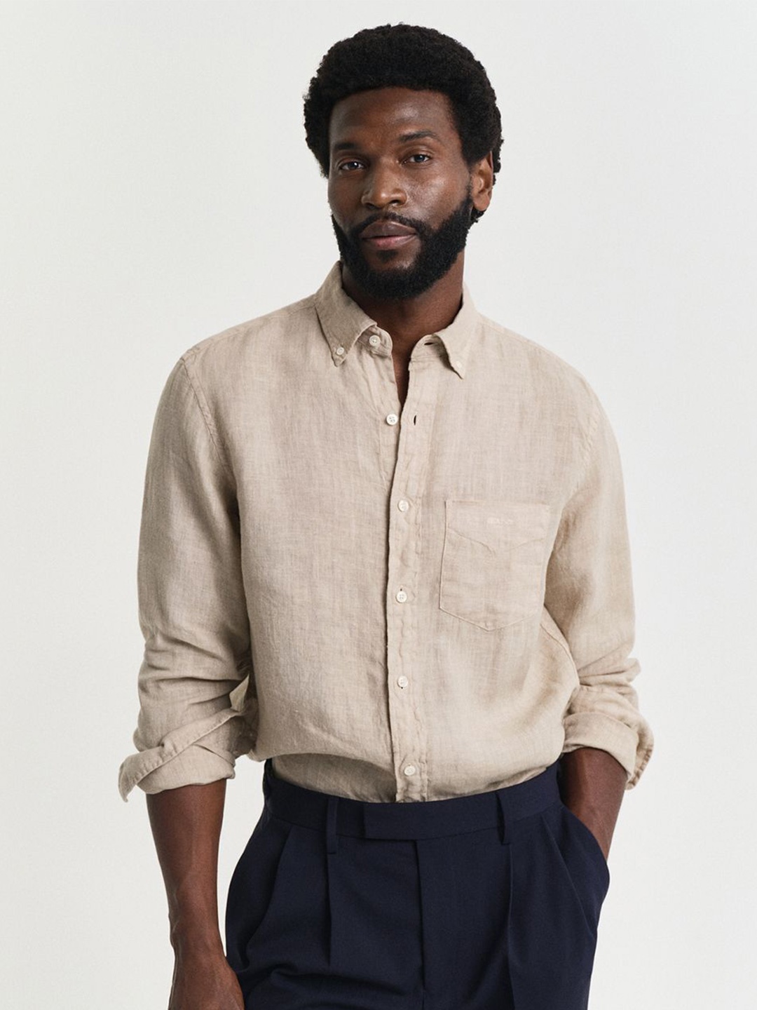 

GANT Men Button-Down Regular Garment Dyed Linen Casual Shirt, Beige