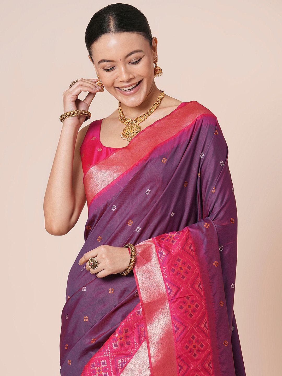 

House of Pataudi Woven Design Banarasi Saree With Blouse Piece, Purple