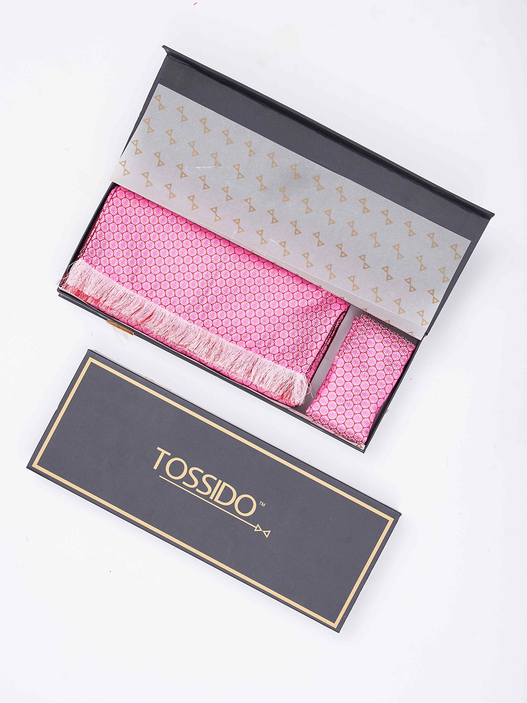 

Tossido Men Woven Design Reversible Stole & Pocket Square Set, Pink