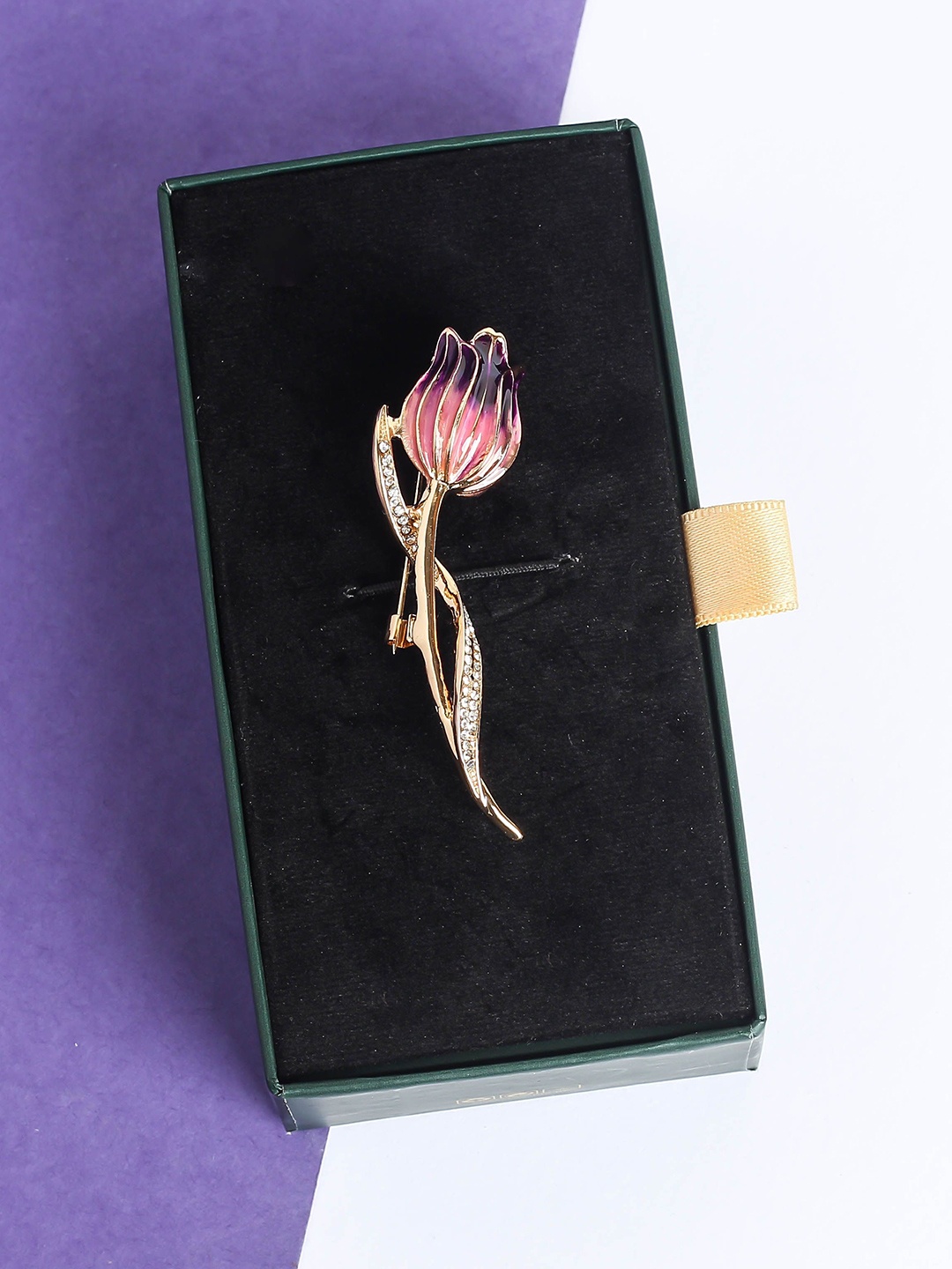 

Tossido Men Artificial Stone Studded Tulip Brooch, Gold