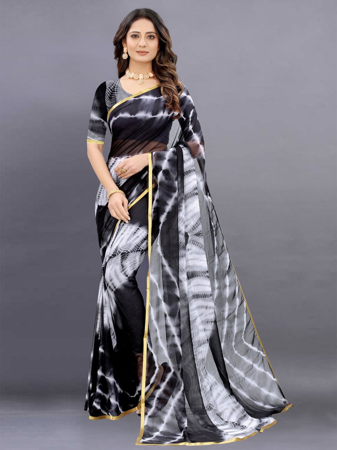 

A TO Z CART Leheriya Pure Chiffon Saree, Black