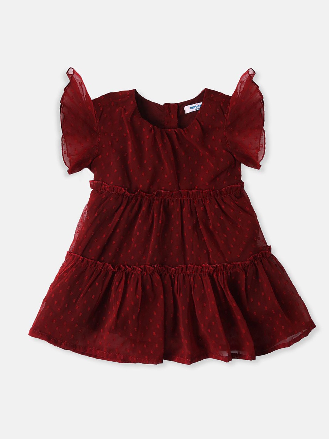 

Nauti Nati Flutter Sleeve Ruffled Chiffon A-Line Dress, Maroon