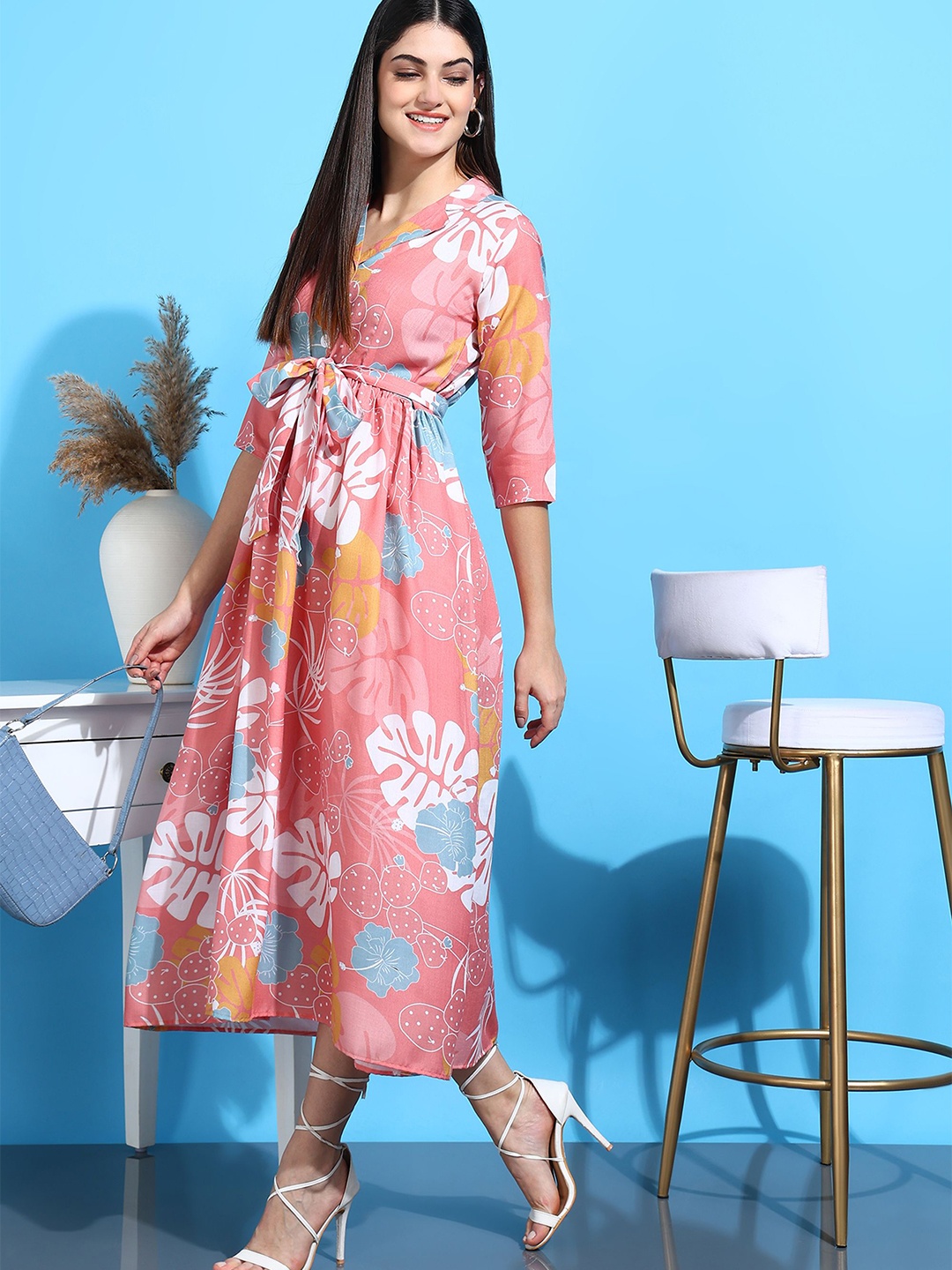 

HIVA TRENDZ Women Floral Printed A-Line Maxi Dress, Pink