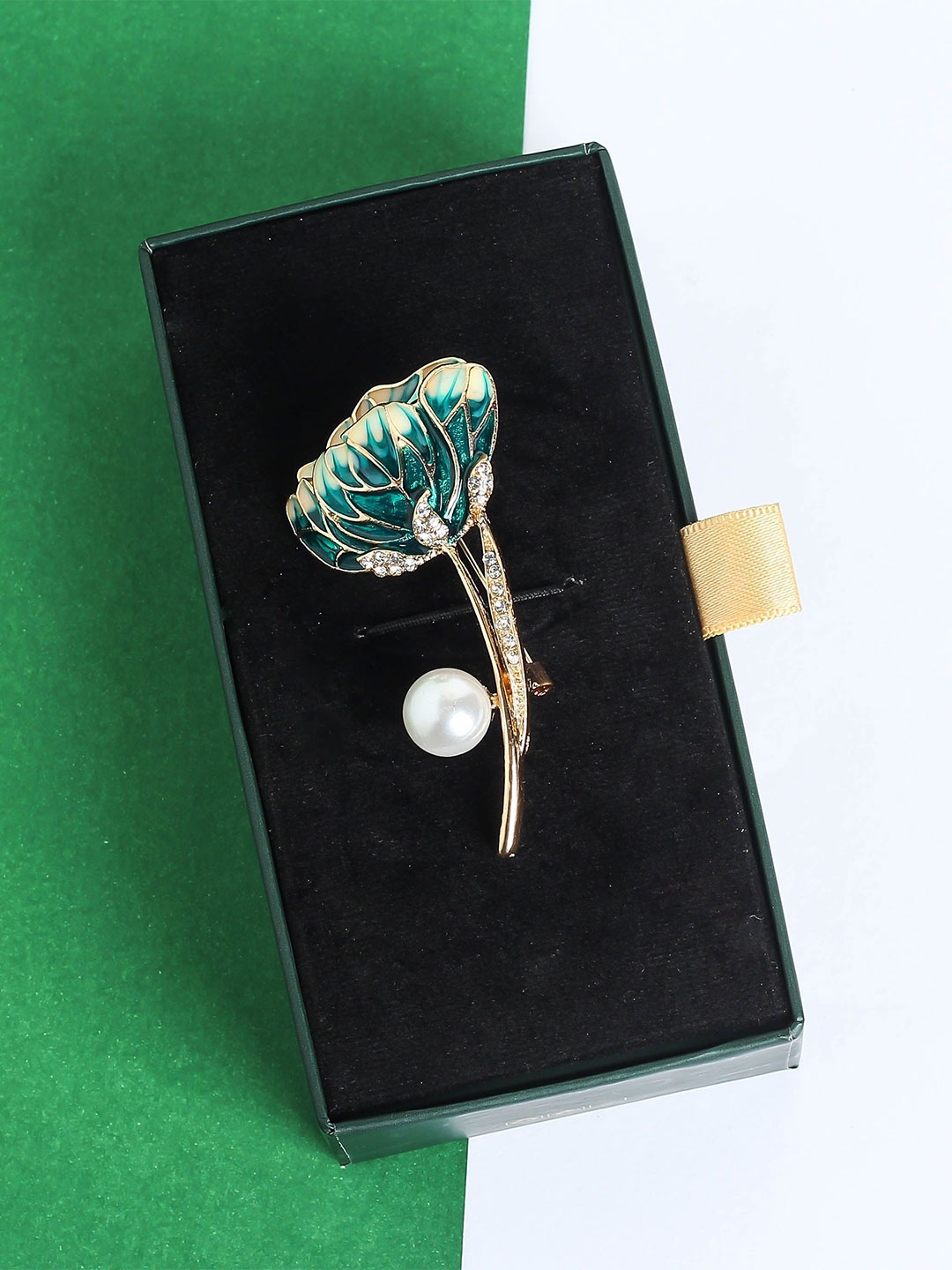 

Tossido Men Stone-Studded Lotus Brooch, Teal