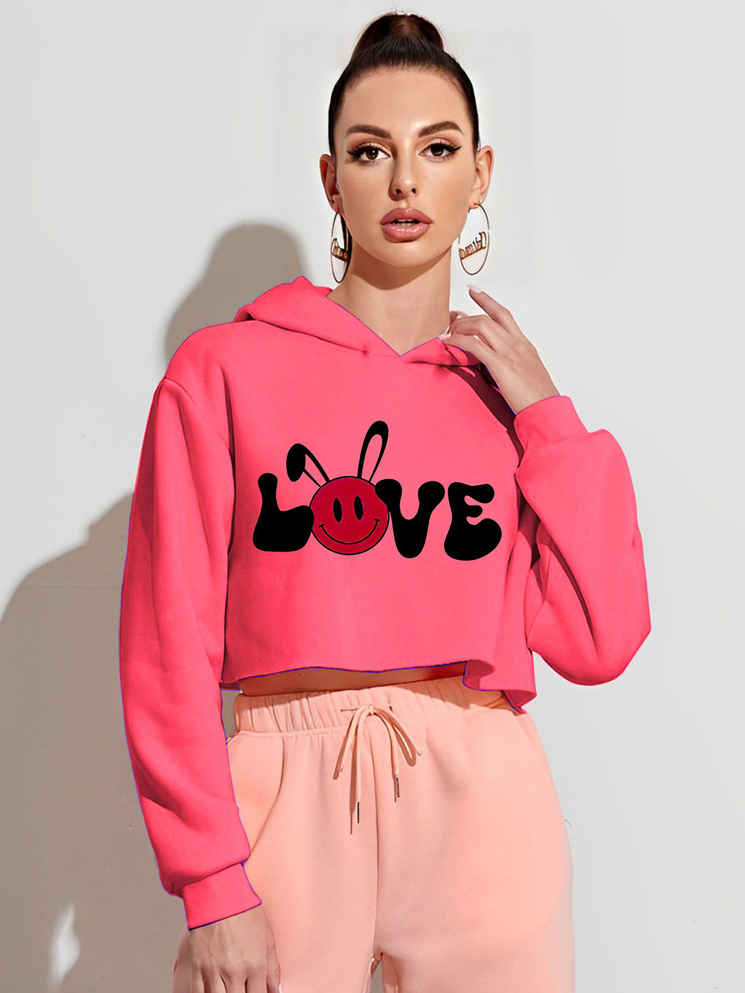 

kintu parantu Women Printed Hooded Sweatshirt, Pink