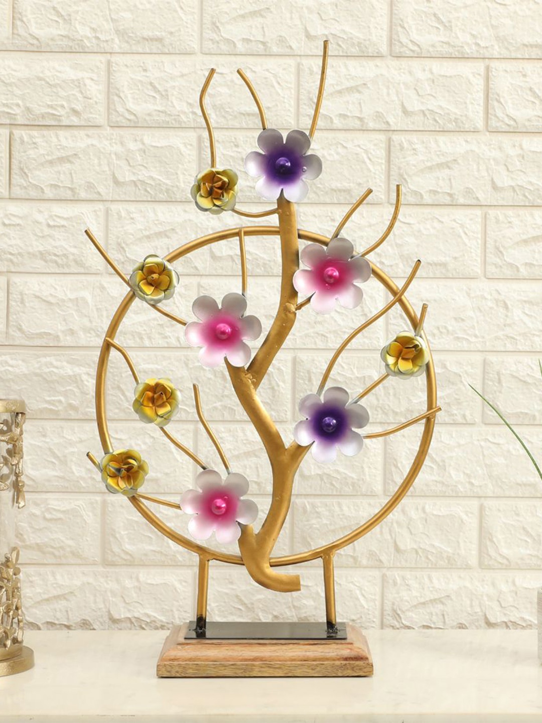 

vedas Mystical Indian Gold-Toned & White F-Fortuna Growing Tree Table Dcor Showpiece