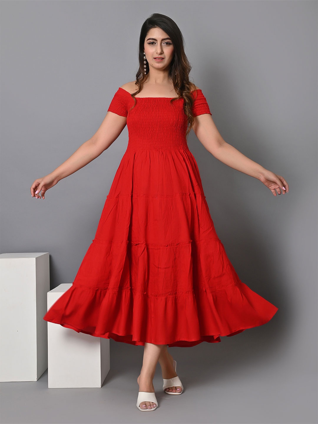 

VYMO Fit & Flare Maxi Dress, Red