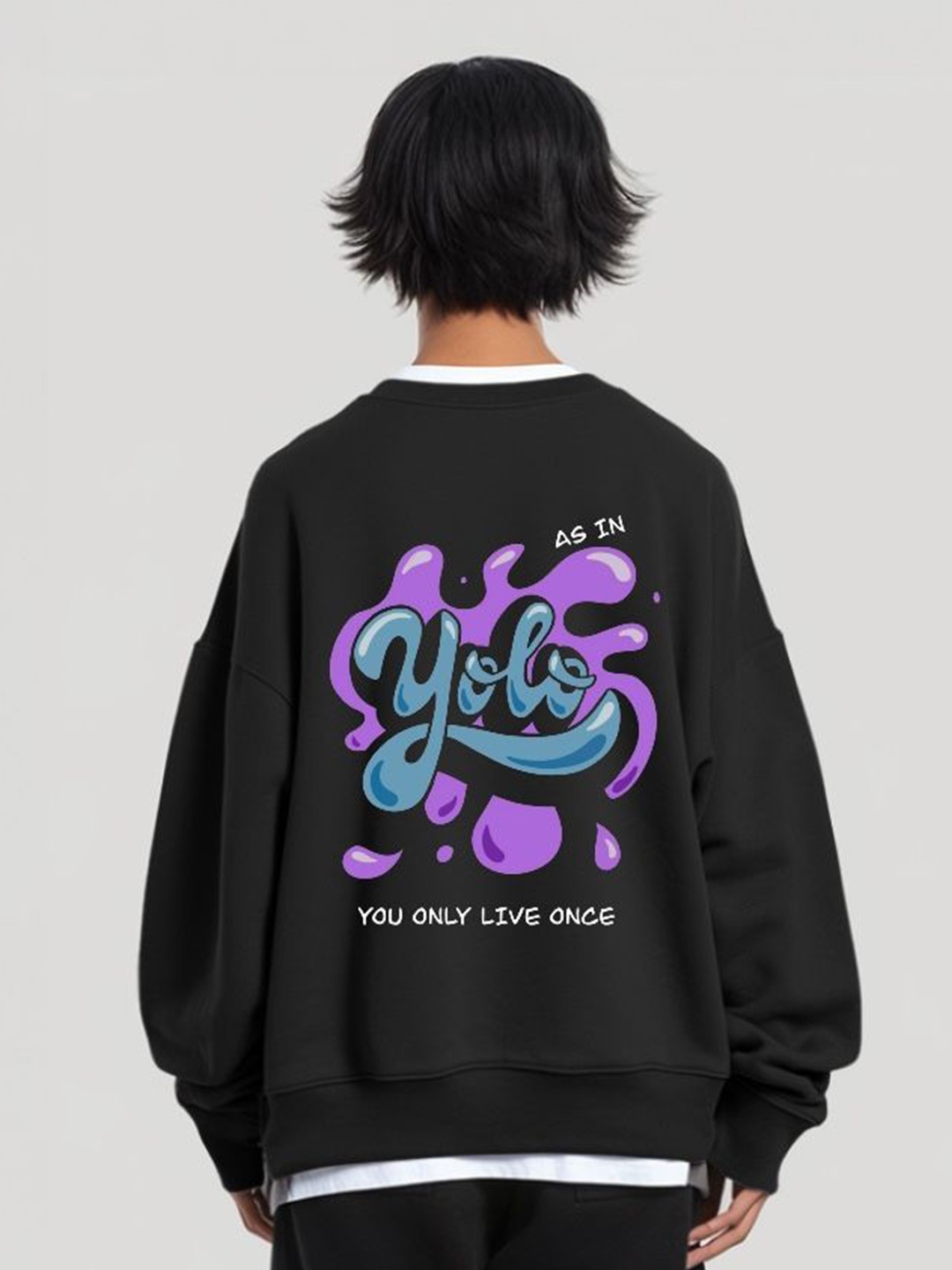 

TheBTclub Unisex Yolo Printed Pullover Sweatshirt, Black