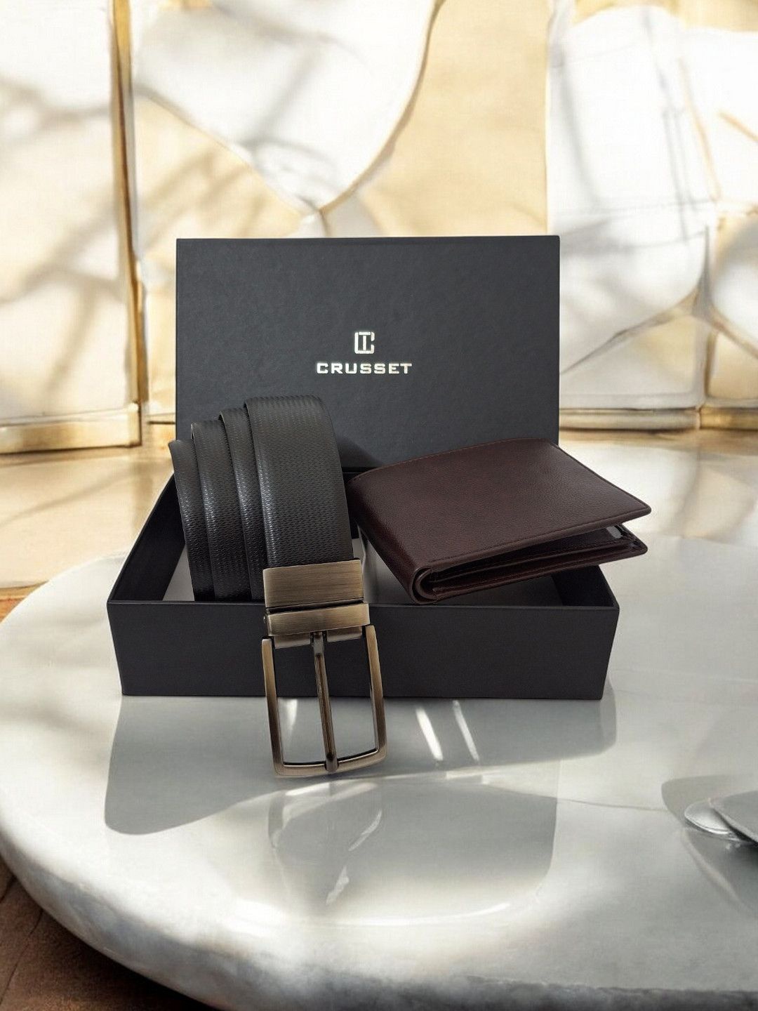 

CRUSSET Men Accessory Gift Set of Wallet and Belt, Black