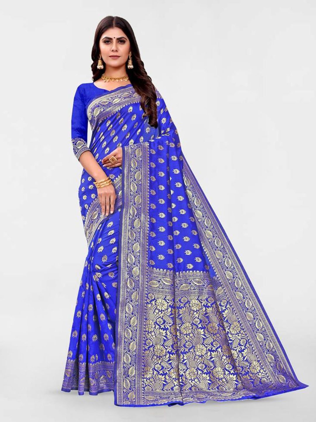 

KALINI Woven Design Zari Banarasi Saree, Blue