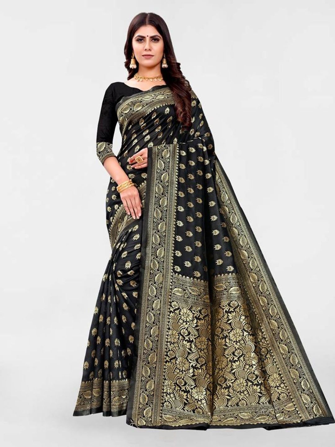 

KALINI Woven Design Zari Banarasi Saree, Black
