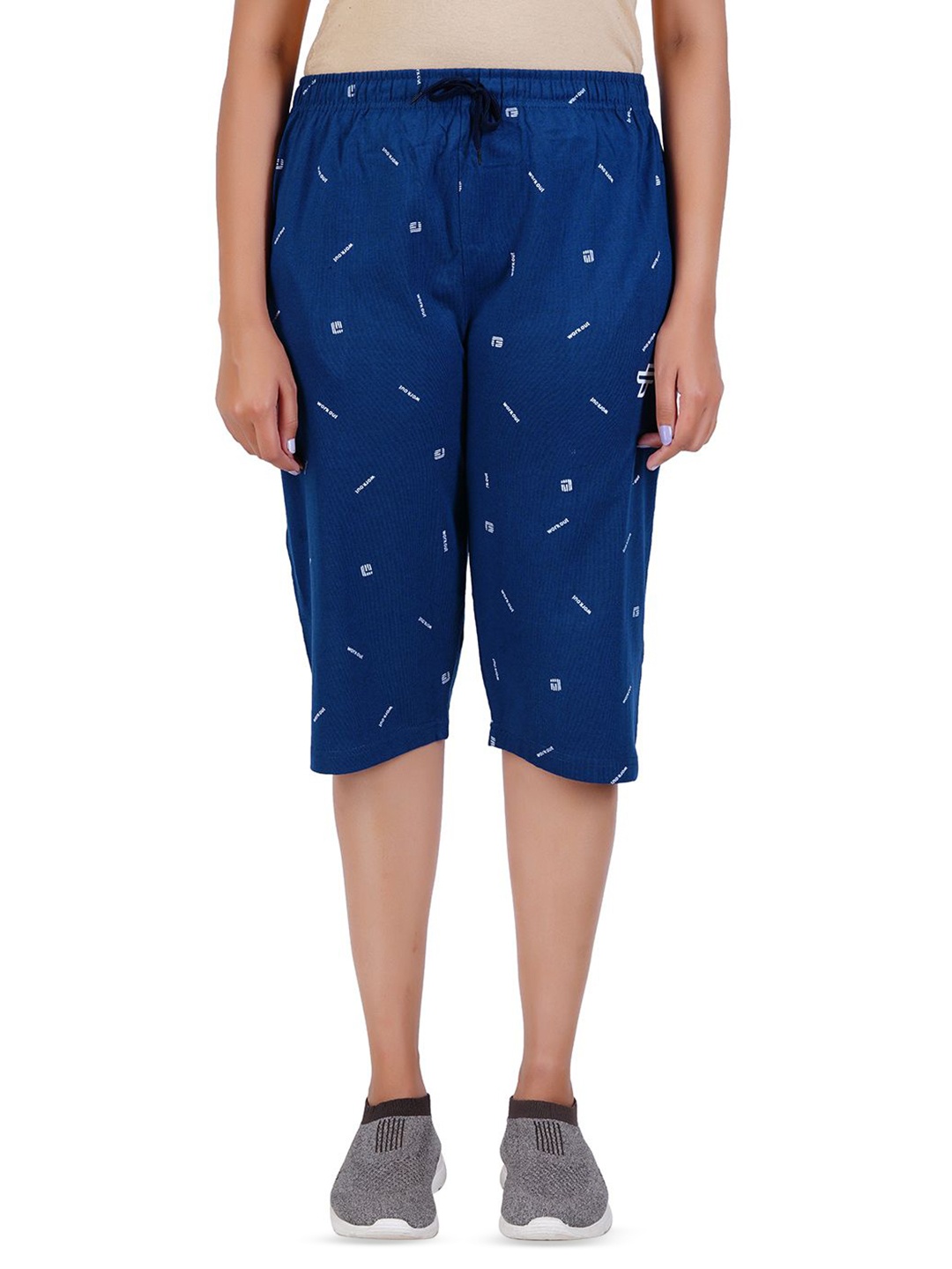 

FEEL TRACK Women Cotton Printed Capris, Blue
