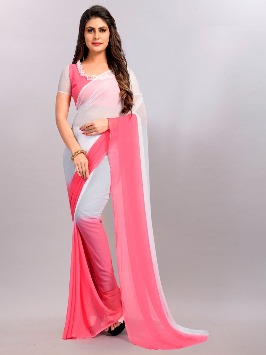 

A TO Z CART Women Ombre Pure Chiffon Saree, Red