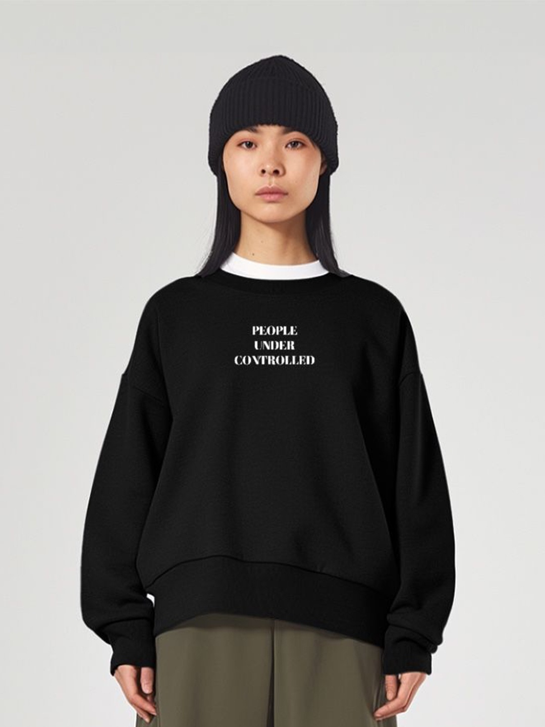 

TheBTclub Women Under Control Printed Sweatshirt, Black