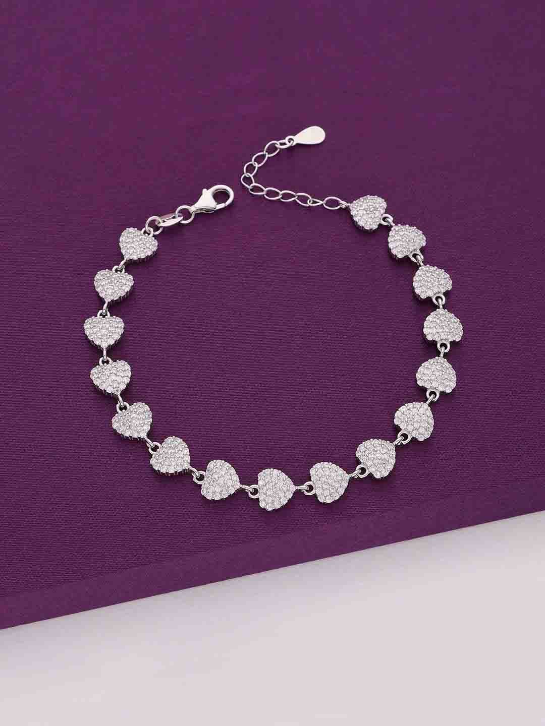 

KAI JEWEL Women 92.5 Silver CZ & Crystal Studded Rhodium-Plated Hearts Link Bracelet