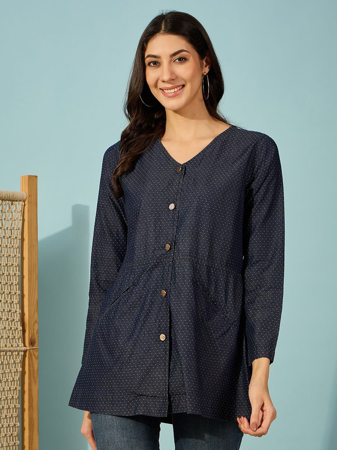 

The Kaftan Company Cotton Denim Shirt Style Top, Blue