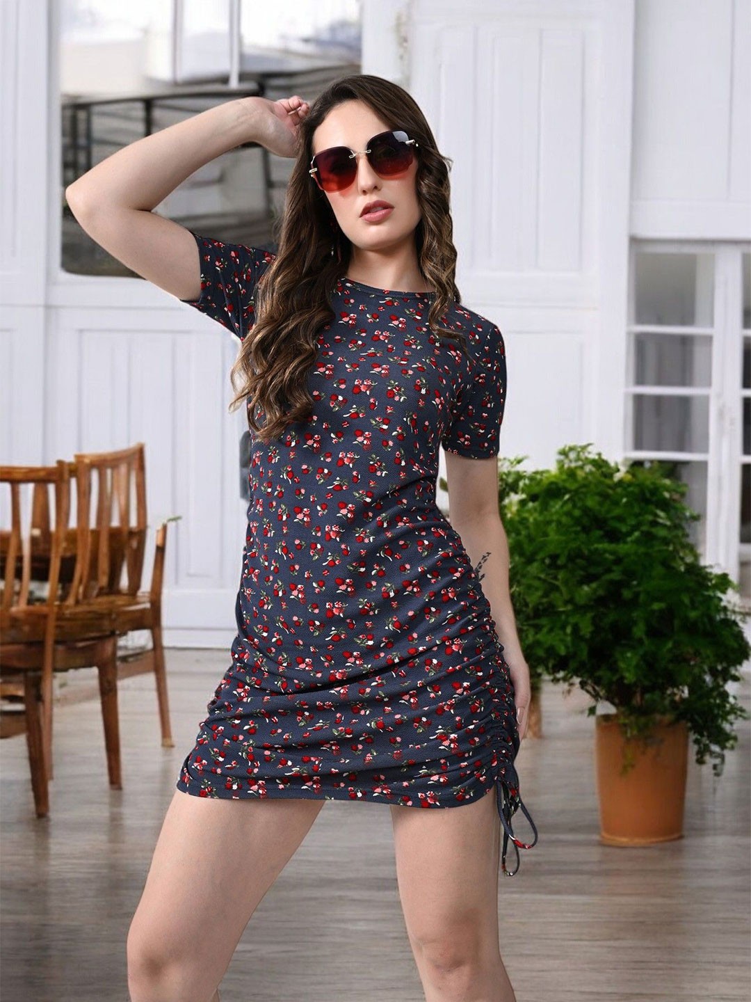 

BAESD Women Floral Printed Bodycon Dress, Black