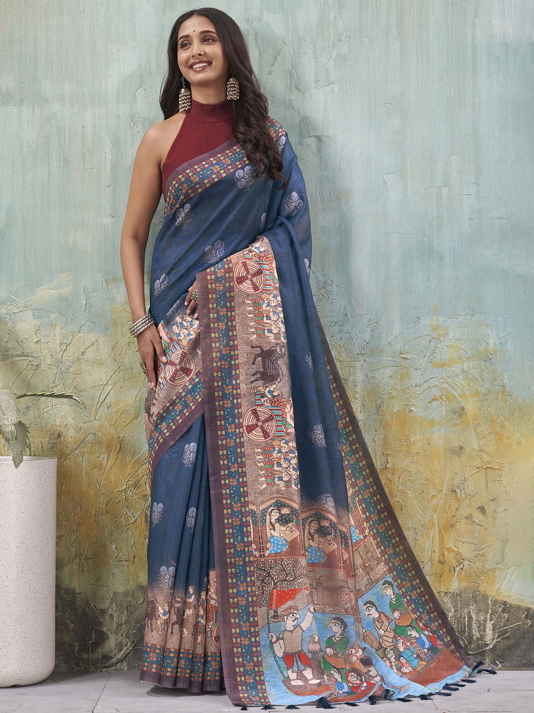 

Ekana Floral Silk Cotton Saree, Blue