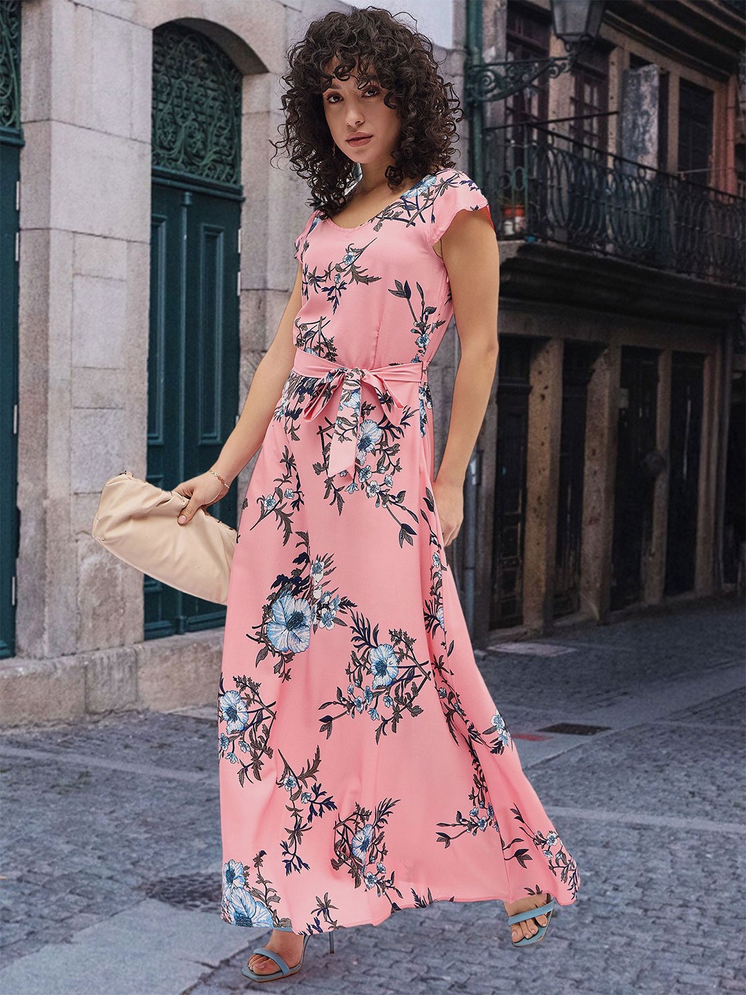 

DressBerry Floral Print Crepe A-Line Maxi Dress, Pink