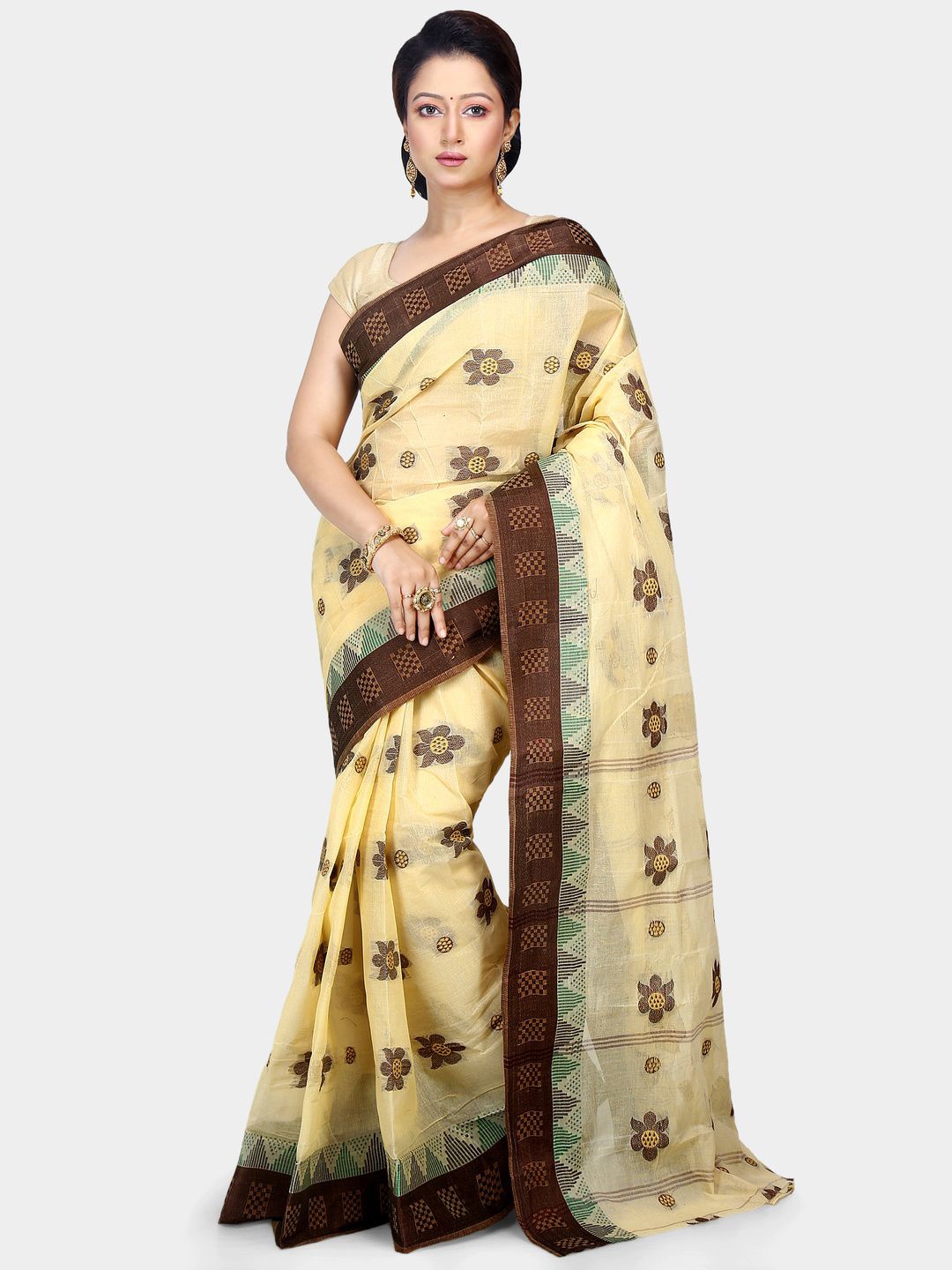 

Crochetin Woven Design Pure Cotton Ready to Wear Taant Saree, Beige