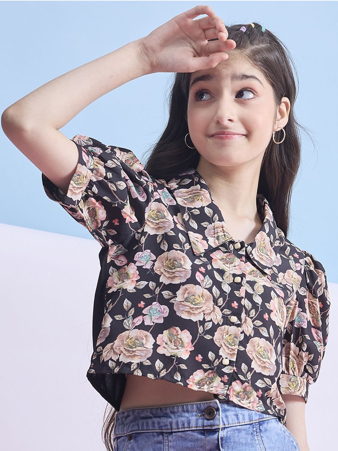 

Stylo Bug Floral Print Shirt Style Top, Black