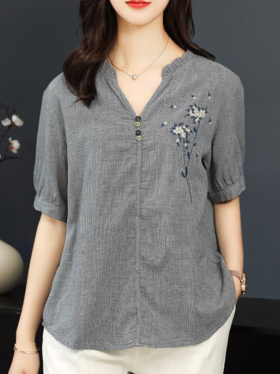 

StyleCast Women Cotton Shirt Style Top, Grey