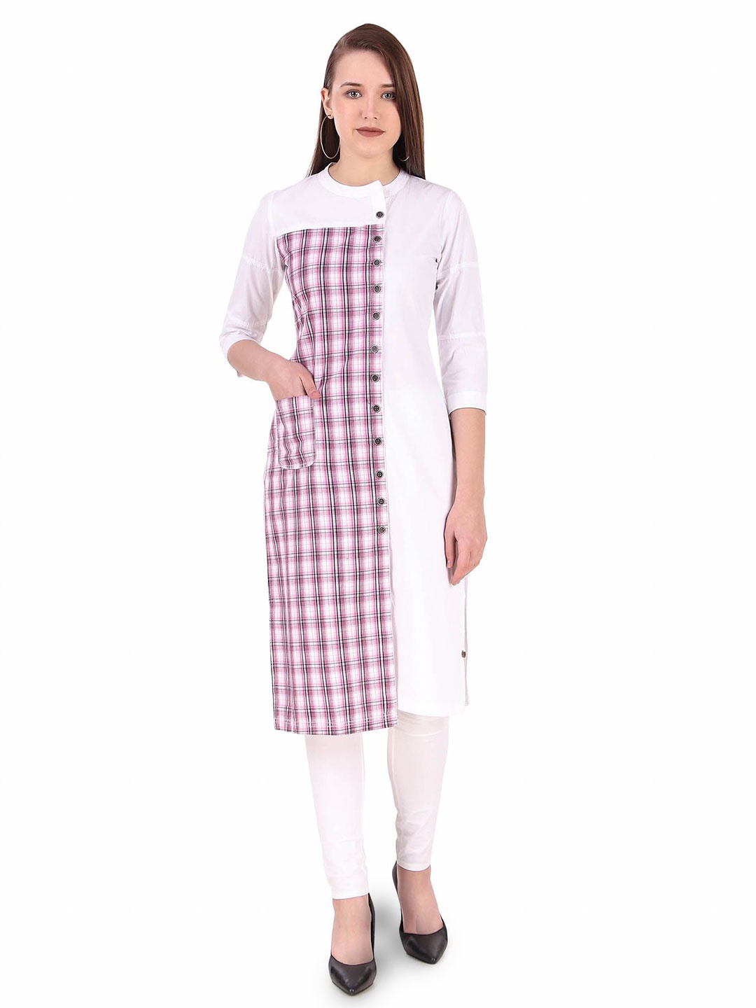 

Pose india Checked Printed Kurta, White