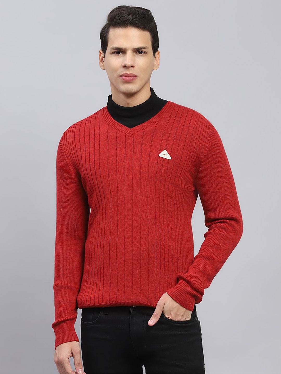 

Monte Carlo Men Striped Woollen Pullover, Maroon