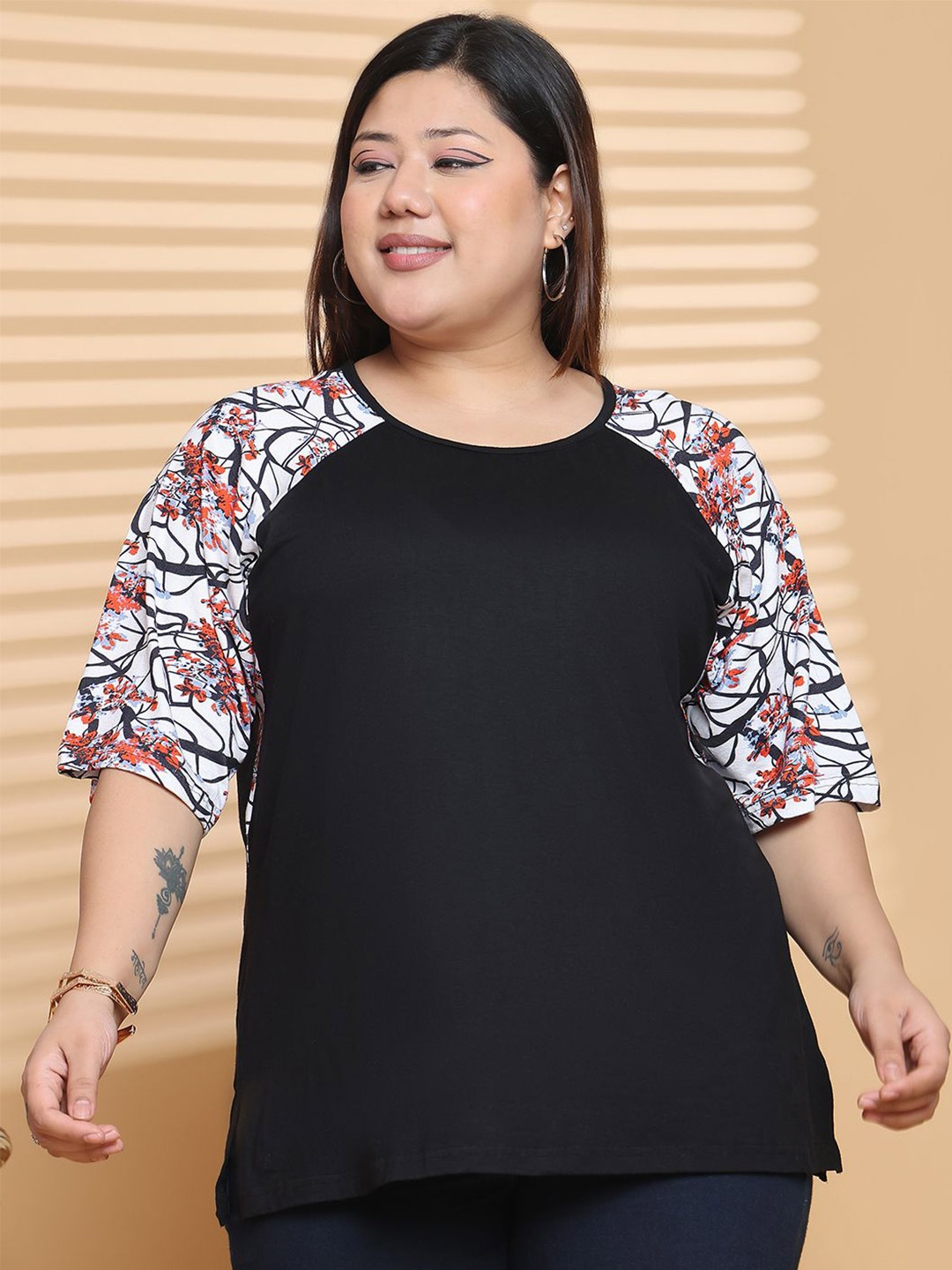 

theRebelinme Plus Size Printed Top, Black