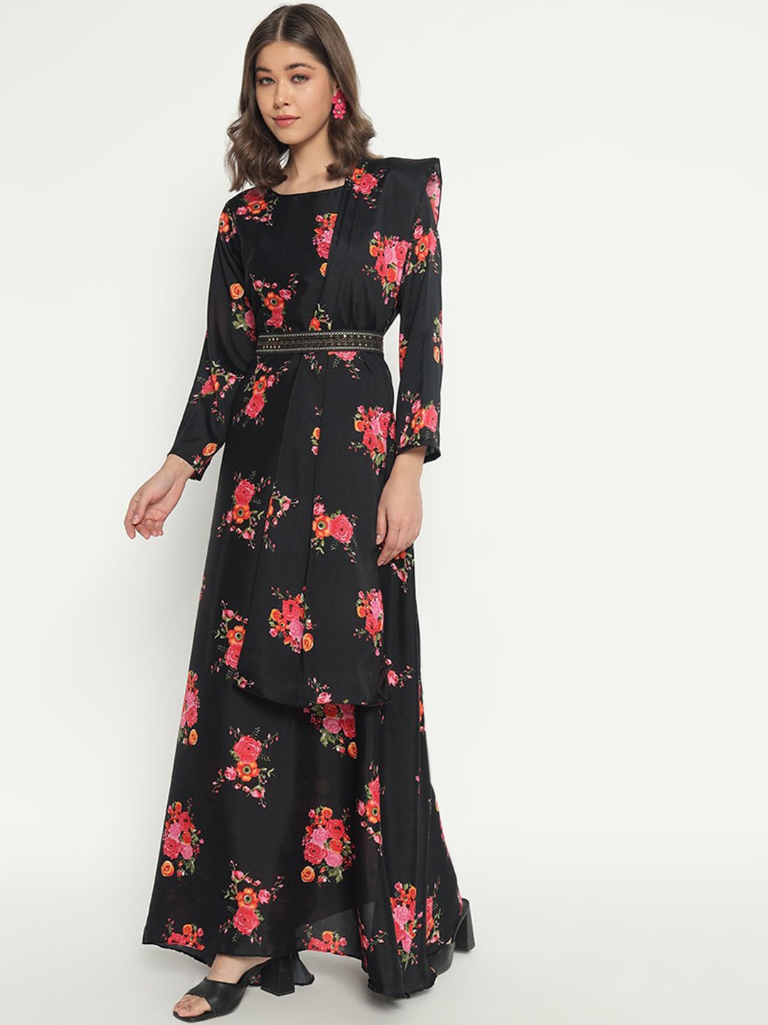 

Raiyani Enterprise Floral Print Fit & Flare Maxi Dress, Black