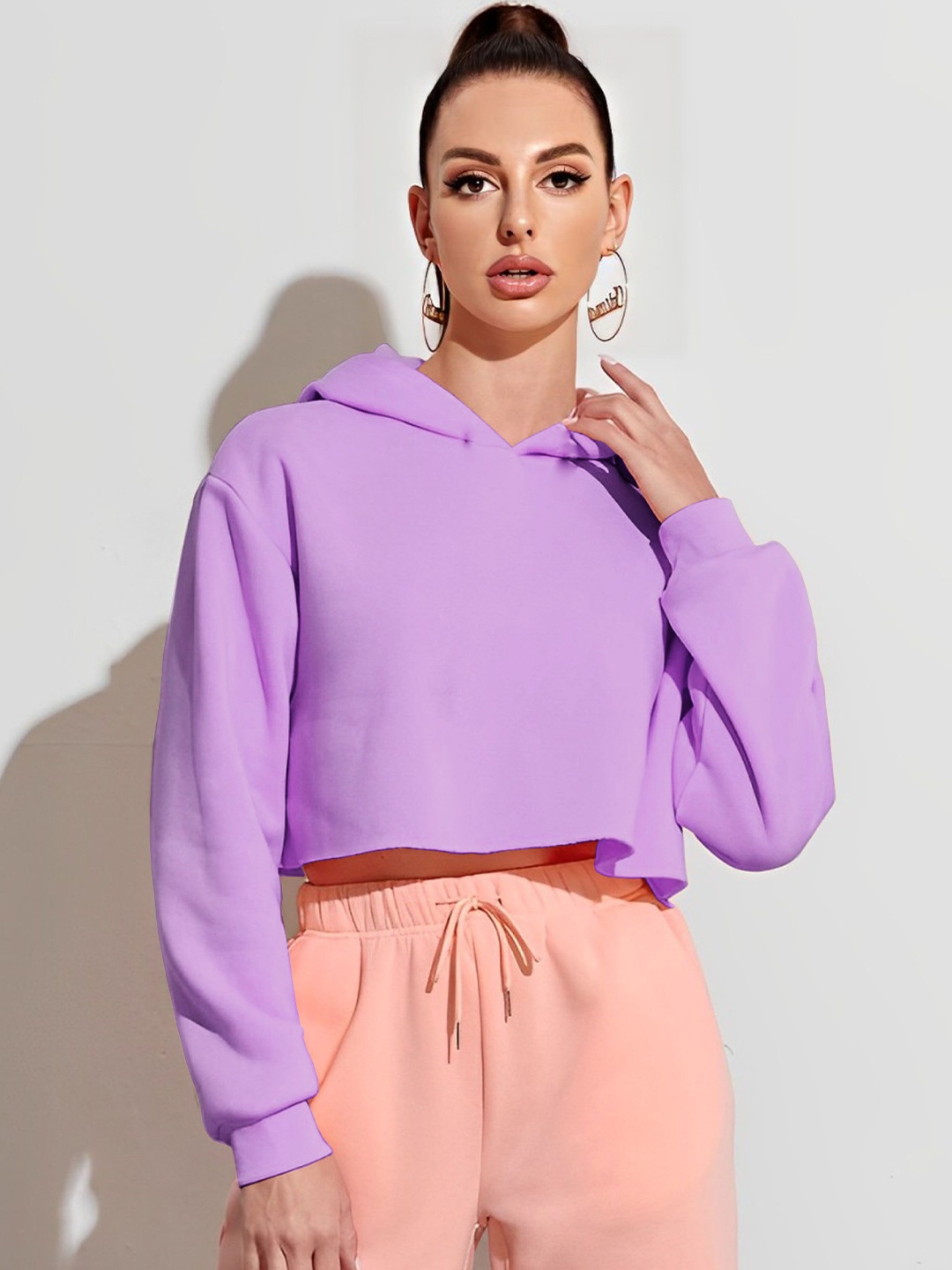 

kintu parantu Women Hooded Casual Pullover Crop Sweatshirt, Lavender